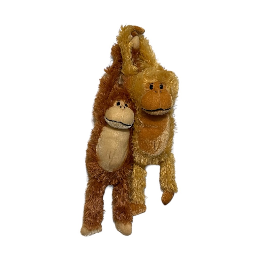 Goffa International Hanging Monkey Plush 14" Stuffed Animal Toy Lot of 2 Brown